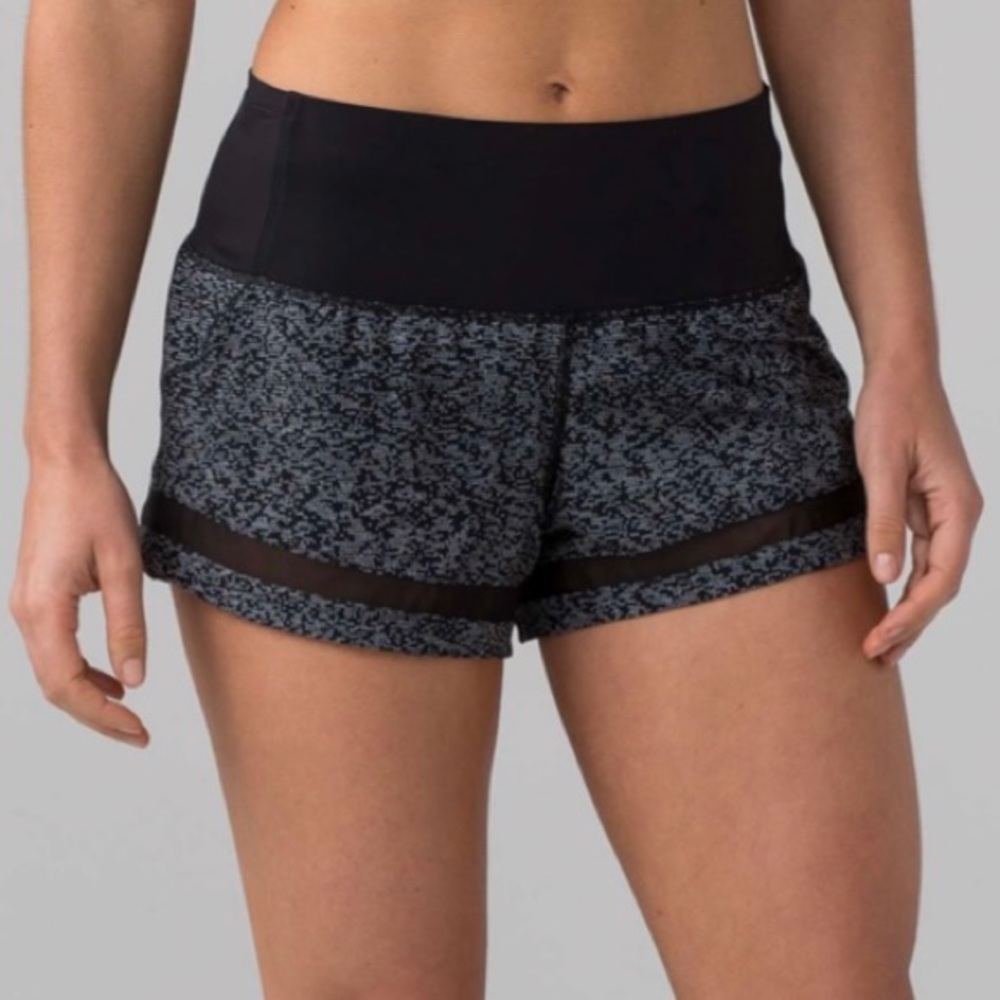 lululemon athletica Black and Gray Printed High-Rise Athletic Shorts
